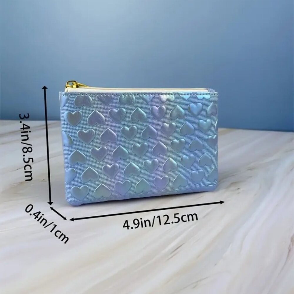 Pastel Heart Embossed Zip Coin Purse Mini Wallet Cute Kawaii Accessory - Picture 5 of 5